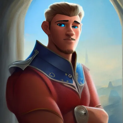 Image similar to a portrait of a hero in an animated disney fantasy movie, oil painting, pale colors, high detail, 8 k, wide angle, global illumination, trending on artstation,