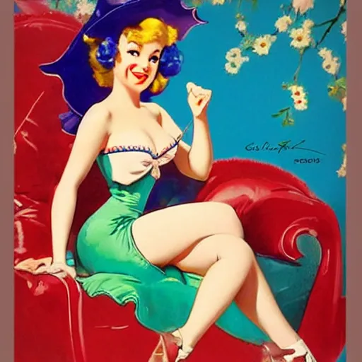 Image similar to a gacha live character in the style of gil elvgren,