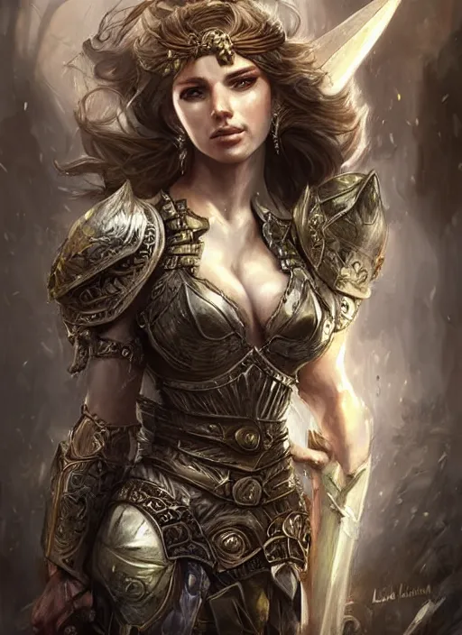 Image similar to a beautiful female warrior, 8 k, hyperrealistic, dragon slayer, hyperdetailed, fantasy portrait by laura sava