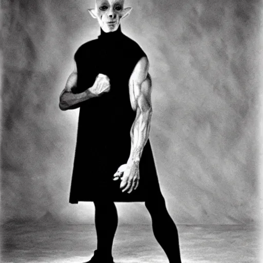 Image similar to portrait of nosferatu doing weightlifting, sport photography