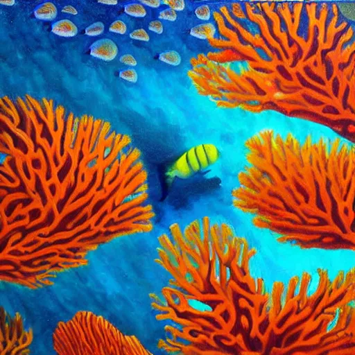 Prompt: a painting of under an ocean, coral reefs