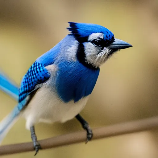 Image similar to 4 k photograph of a blue jay wearing headphones