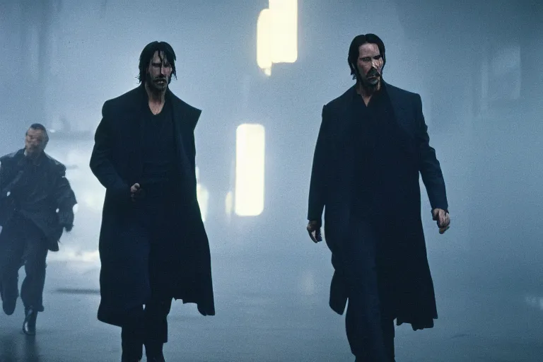 Image similar to film still neo keanu reeves in blade runner, 8 k