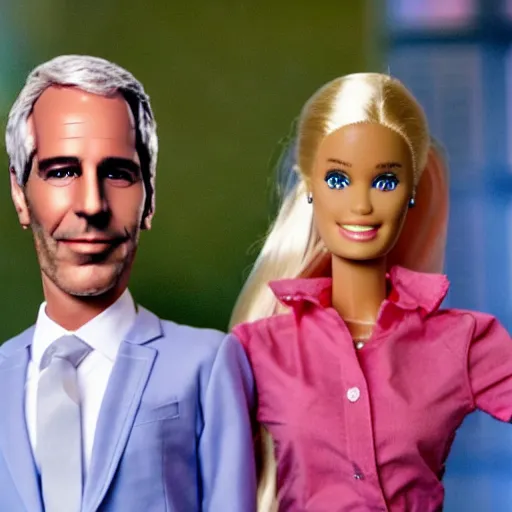 Image similar to barbie jeffrey epstein guest appearance on the elen degeneres show, plastic mannequins with cone shaped heads in the crowd, highly detailed facial expressions