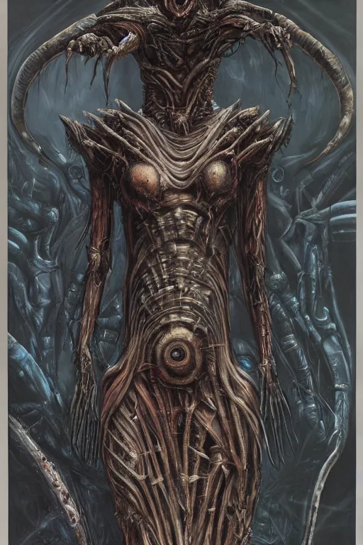 Image similar to portrait of samus metroid by hr giger and wayne barlowe as a diablo, dark souls, bloodborne monster, veiled necromancer lich bride