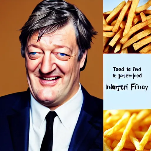 Image similar to ( ( stephen fry ) ) is [ made of ] [ french fries ] hybrid intercross mix