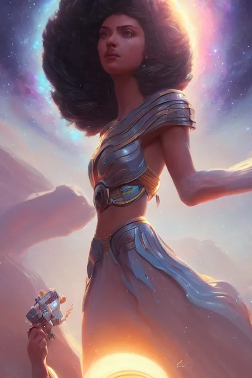 Prompt: goddess of the galaxy, highly detailed, digital painting, artstation, concept art, smooth, sharp focus, illustration, unreal engine 5, 8 k, art by artgerm and greg rutkowski and edgar maxence