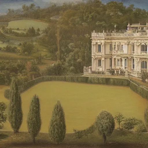 Image similar to landscape photograph of a large victorian palace with gardens. Detailed