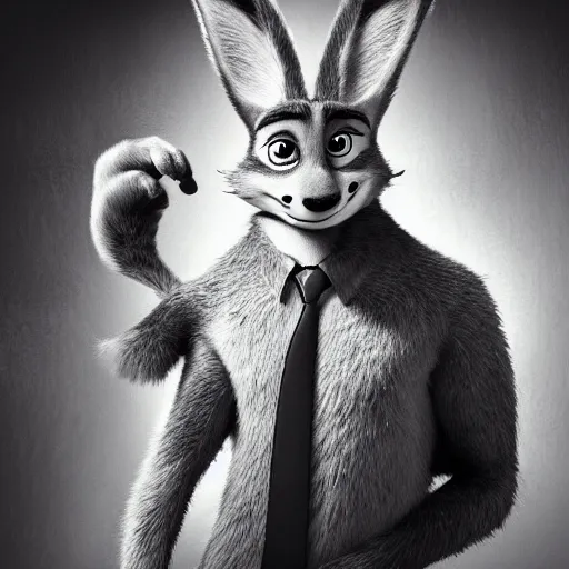 Image similar to Gritty black and white mugshot of Nick from Zootopia