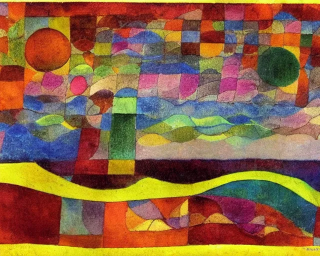 Image similar to Waves in the ocean. Sci-fi dreamworld. LSD. DMT. Paul Klee.