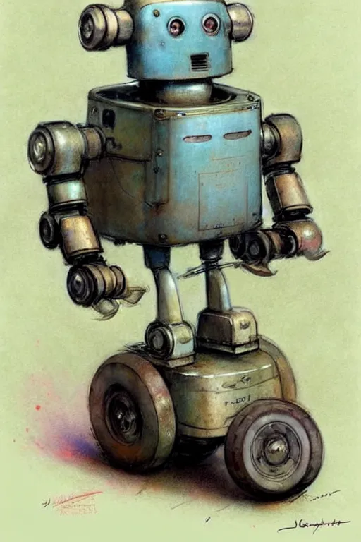 Image similar to ( ( ( ( ( 1 9 5 0 s robot wheeled tracked. muted colors. ) ) ) ) ) by jean - baptiste monge!!!!!!!!!!!!!!!!!!!!!!!!!!!!!!