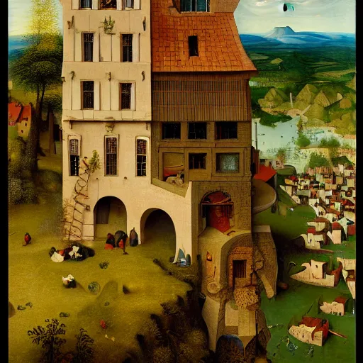 Image similar to a portrait of a character in a scenic environment by jeff christensen | a building in a stunning landscape by pieter bruegel the elder