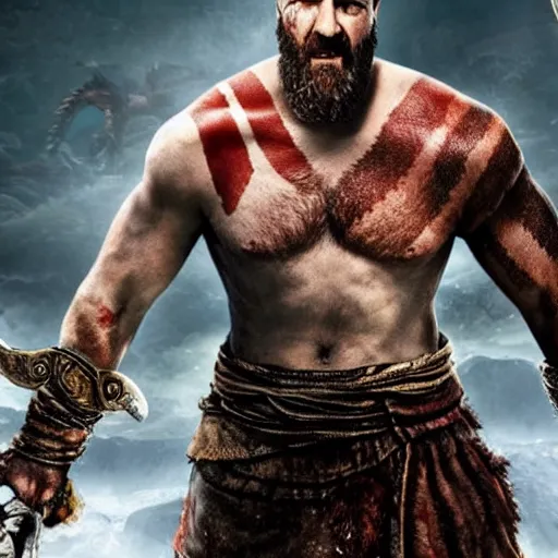 Image similar to jeremy clarkson as kratos in god of war the new movie, sharp focus