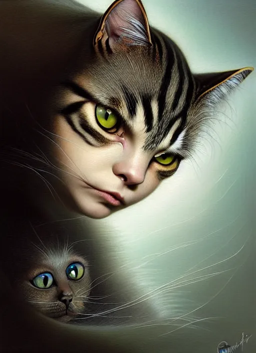 Image similar to potrait of christina ricci as an cat, aesthetic, fine art, intricate, elegant, highly detailed, realistic hair, centered, digital painting, art station, conceptual art, soft, sharp focus, illustration, artwork, artgerm, tomasz alen kopera, peter mohrbacher, donato giancola, wlop, boris vallejo