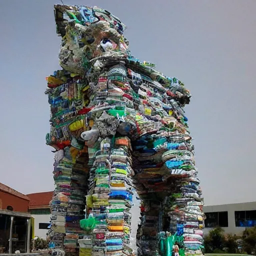 Prompt: A sculpture a 🏤 made pure recycled Trash
