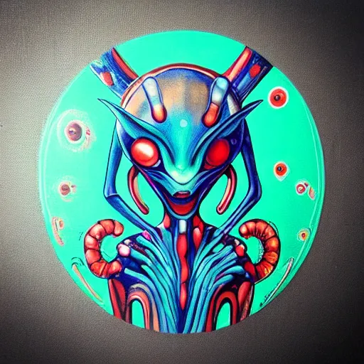 Image similar to “painted alien creature, dotart, album art in the style of James Jean”