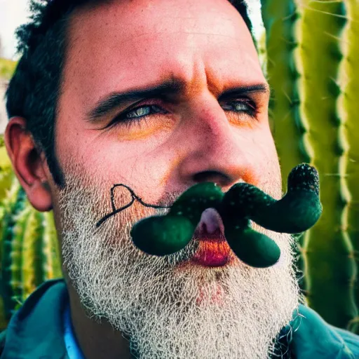 Image similar to cactus grown on man's face instead of beards, 5 0 mm