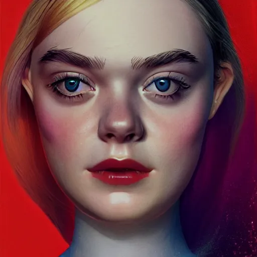 Image similar to a striking hyper real illustration of Elle Fanning in the style of retro-futurism