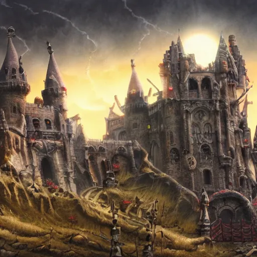 Image similar to an ultra realistic skeltor, hyper detailed, cinematic, background castle greyskull, depth of field, full color