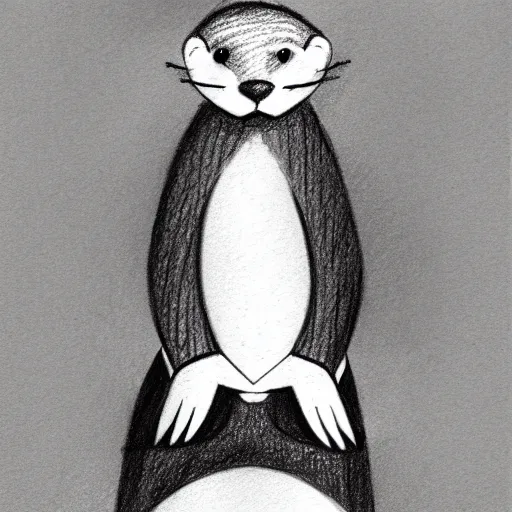 Image similar to an otter in a dress, pencil drawing