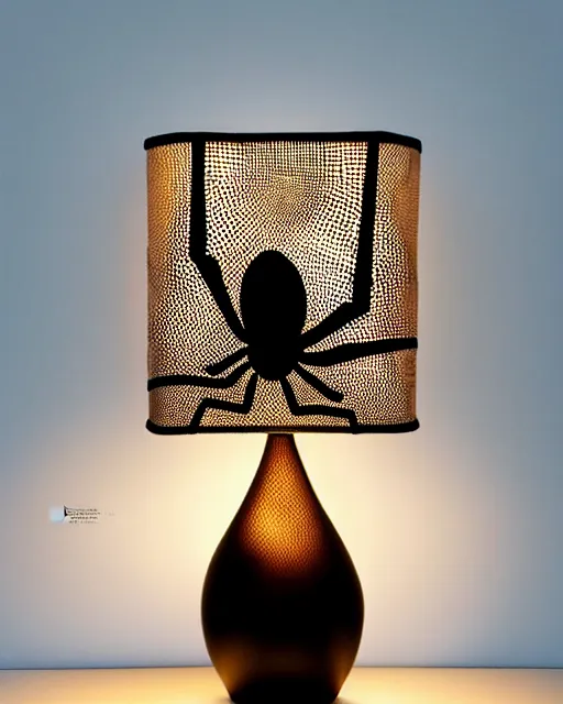 Image similar to A table lamp in the shape of a spider, highly detailed, intricate mesh patterns, sharp focus, interior design art by Artgerm and Greg Rutkowski and WLOP