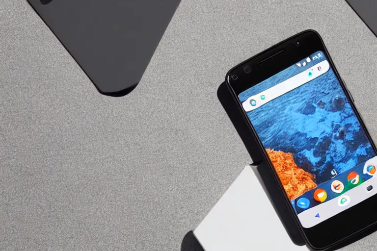 Image similar to a Google pixel phone with a bezel-less screen, Black Matte sides and a matte orange back.