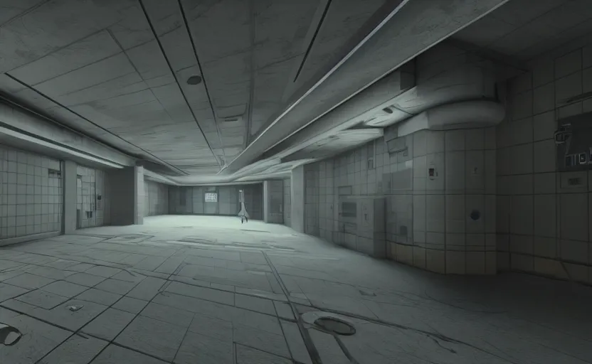 Prompt: screenshot of a game on unreal engine 5, narrow modern hallways of a secret government facility, photorealistic, liminal, retrofuturism, minimalism, soft vintage glow