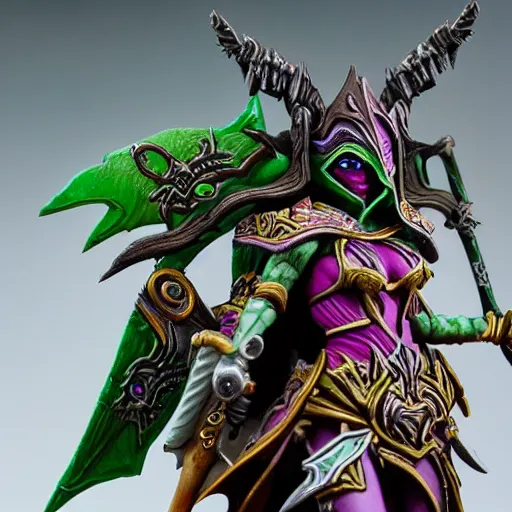 Prompt: diorama of Sylvanas Windrunner. Intricate detail macro 50 mm