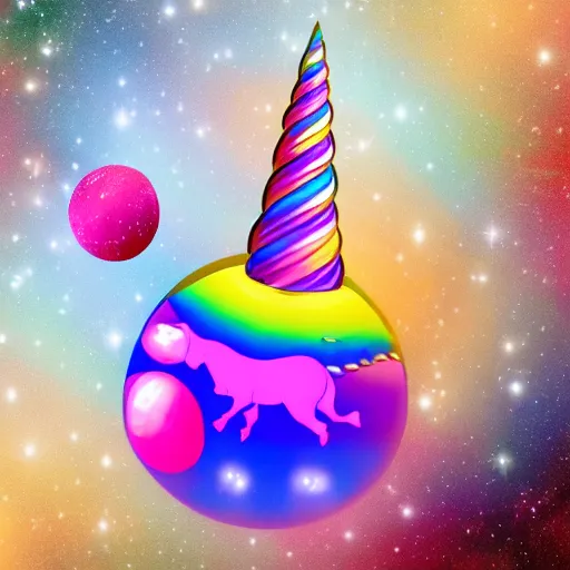 Prompt: a unicorn hatching out of an egg in outer space with rainbow nebula