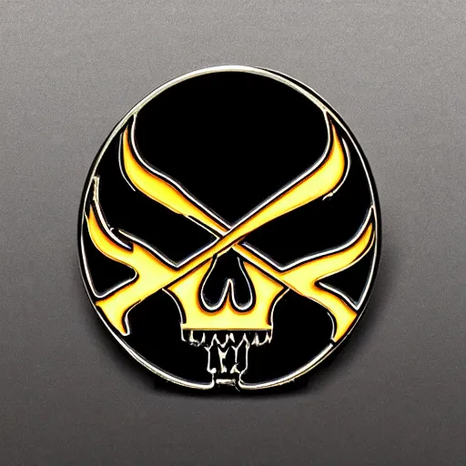 Prompt: a retro vintage minimalistic skull bones with fire flame enamel pin, hd, concept art