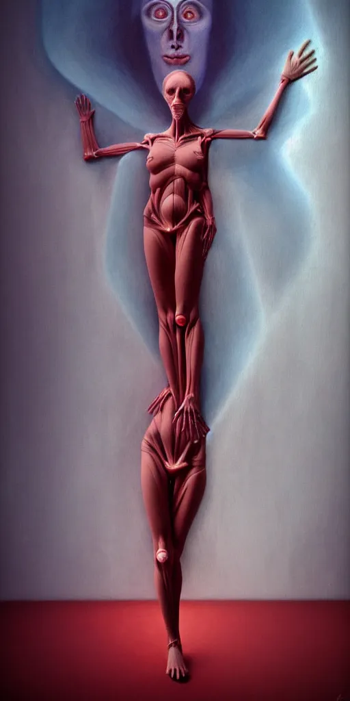 Prompt: poster design, full body anatomical model, 3 d photographic render of a deconstructed asymmetric human anatomical correct human body, in hoc signo vinces, waterfall, in the style of leonora carrington, gottfried helnwein, intricate composition, blue light by caravaggio, insanely quality, highly detailed, masterpiece, red light, artstation