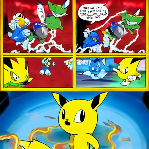 Prompt: pickachu vs sonic the hedgehog