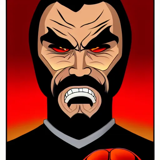 Image similar to solid glowing eyes, digital portrait of burt reynolds face with solid glowing eyes, cover art of graphic novel, evil laugh, menacing, Machiavellian puppetmaster, villain, simple style, solid colors, clean lines, clean ink, trending on artstation