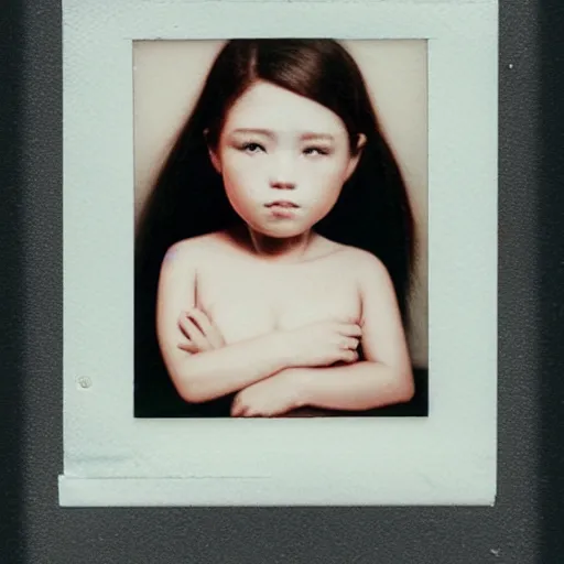 Prompt: a porcelain portrait of a girl is melting like an ice cream, realistic detailed photography polaroid