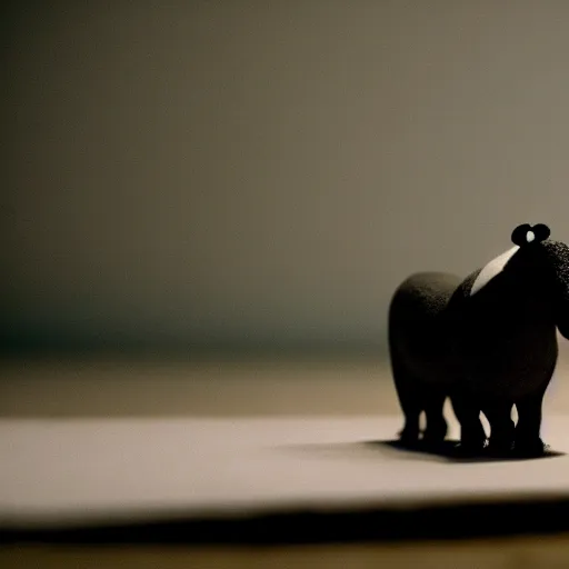 Image similar to a cinematic film still of a claymation stop motion film starring bull murray, shallow depth of field, 8 0 mm, f 1. 8