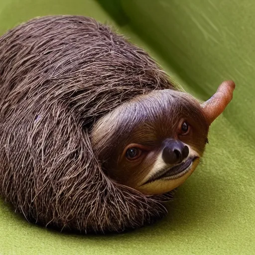 Prompt: a full body photo of an animal which looks half like a slug and half like a sloth