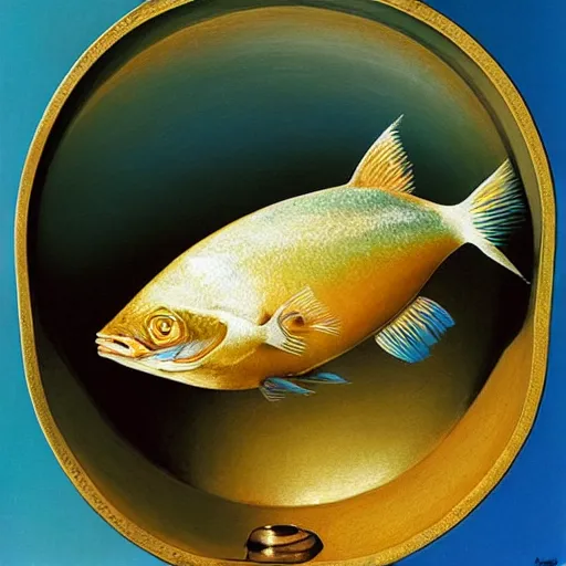 Image similar to a fish on the top of a pile of fish, inside a cooking pot, side view, by vladimir kush, dystopian aer, rococo