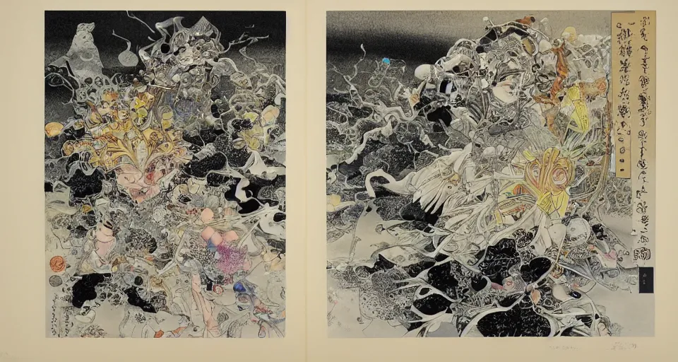 Image similar to the two complementary forces that make up all aspects and phenomena of life, by Yoshitaka Amano,