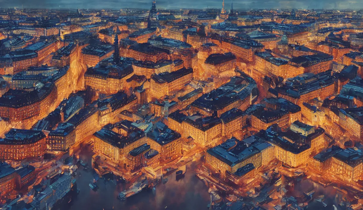 Prompt: a beautiful painting of a stockholm city sweden, cinematic angle, studio lighting, movie concept, trending on artstation, octane render, 8 k, ultra high detail