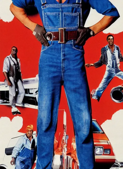 Image similar to an 8 0's john alvin action movie poster starring eddie murphy face as a plumber to rich people. bathroom. overalls. tool belt. the movie is called with text beverly hills crap