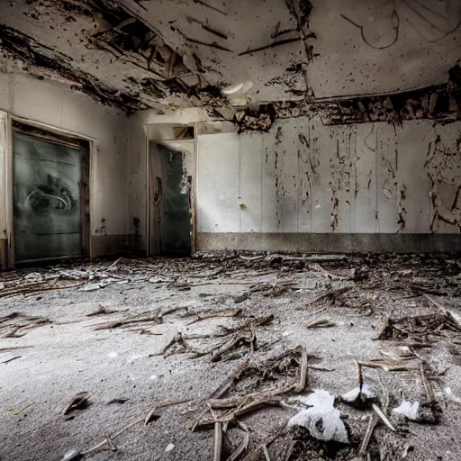 Image similar to a powdery fungal phantasm in an abandoned building