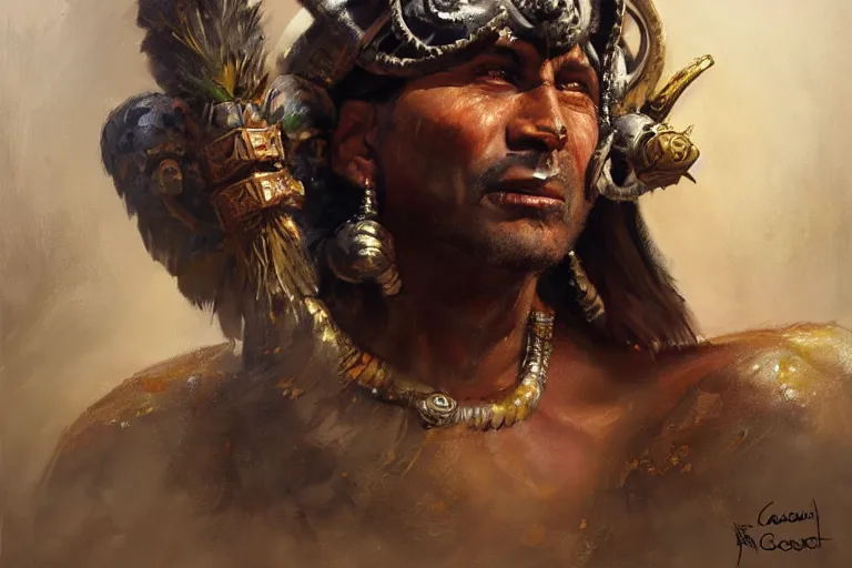 Prompt: A beautiful oil cartoony painting of a inca king capac, by Lucas Graciano, Frank Frazetta, Greg Rutkowski, Boris Vallejo, epic fantasy character art, high fantasy, Exquisite detail, post-processing, low angle, masterpiece, cinematic