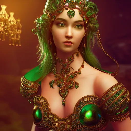 Image similar to wonderful princess of emerald with fair skin, ornate 8 k gorgeous intricate detailed, accent lighting, dramatic light, octane render