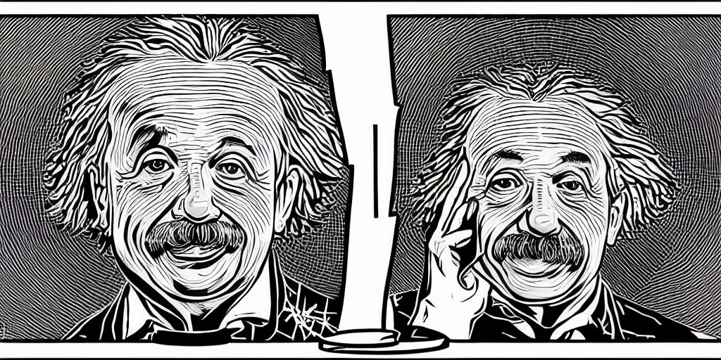 Prompt: portrait of albert einstein in front of a space - time diagram, by laurie greasley