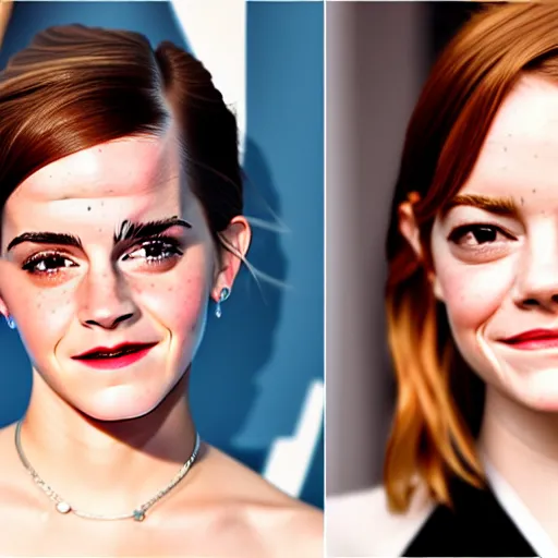 Prompt: beautiful hyperdetailed photograph of emma watson and emma stone as the same person, golden hour, soft focus, medium shot, 8 k, portra 4 0 0