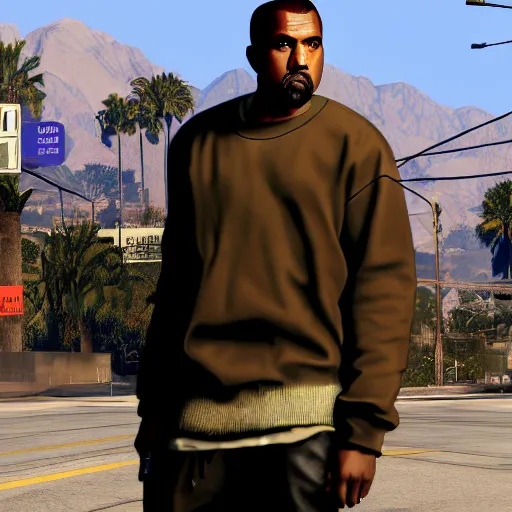 Image similar to kanye west in gta v, stephen bliss, gta v, cover art, no text