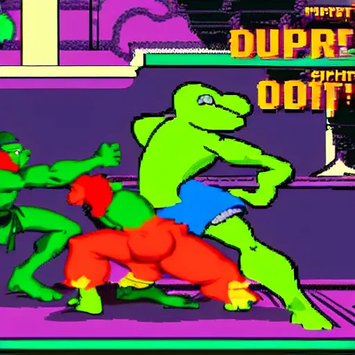 Image similar to street fighter super nintendo fight between kermit and captain planet marketplace background