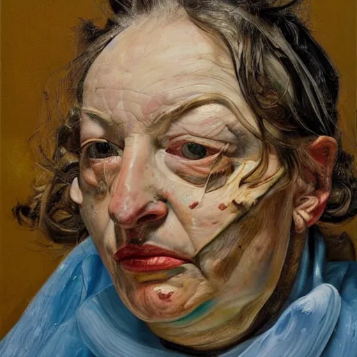 Image similar to high quality high detail painting by lucian freud and jenny saville, hd, loose, turquoise