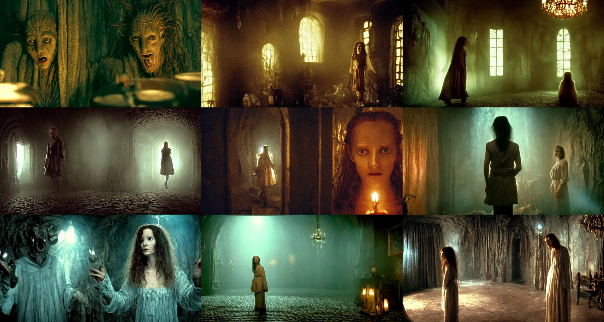Prompt: the portrait of dark soul's creature inside the room without doors and windows | pan's labyrinth movie by ridley scott with cinematogrophy of christopher doyle and art direction by hans giger, anamorphic bokeh and lens flares, 8 k, higly detailed masterpiece