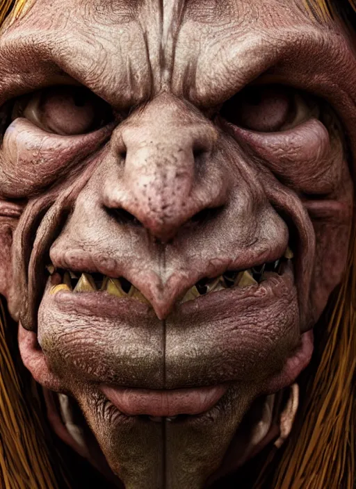 Image similar to closeup portrait of an angry medieval goblin, depth of field, zeiss lens, detailed, symmetrical, centered, fashion photoshoot, by Annie Leibovitz and Steve McCurry, David Lazar, Jimmy Nelsson, Breathtaking, 8k resolution, extremely detailed, beautiful, establishing shot, artistic, hyperrealistic, beautiful face, octane render